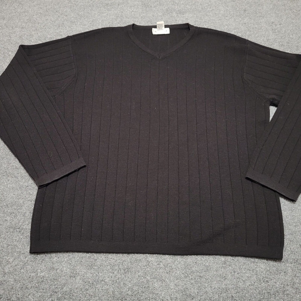 Alfani Sweater Men's L 100% Merino Wool Extra Fine Black V-Neck Made Italy‎